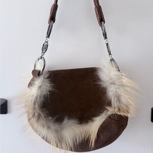Christian Louboutin Suede Shoulder Bag with Fur Trim